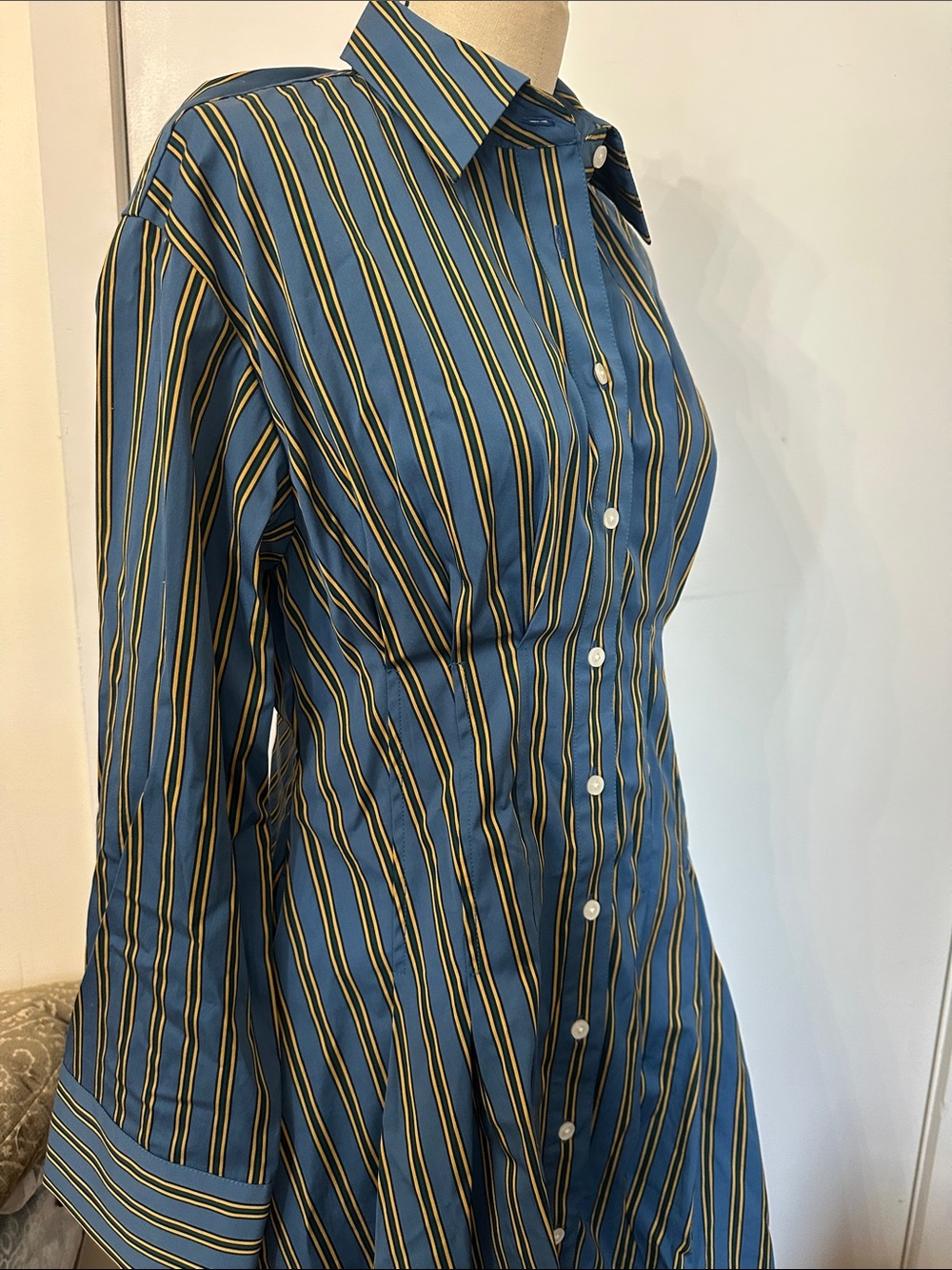 Madewell Blue Striped Shirt Dress with Yellow Accents